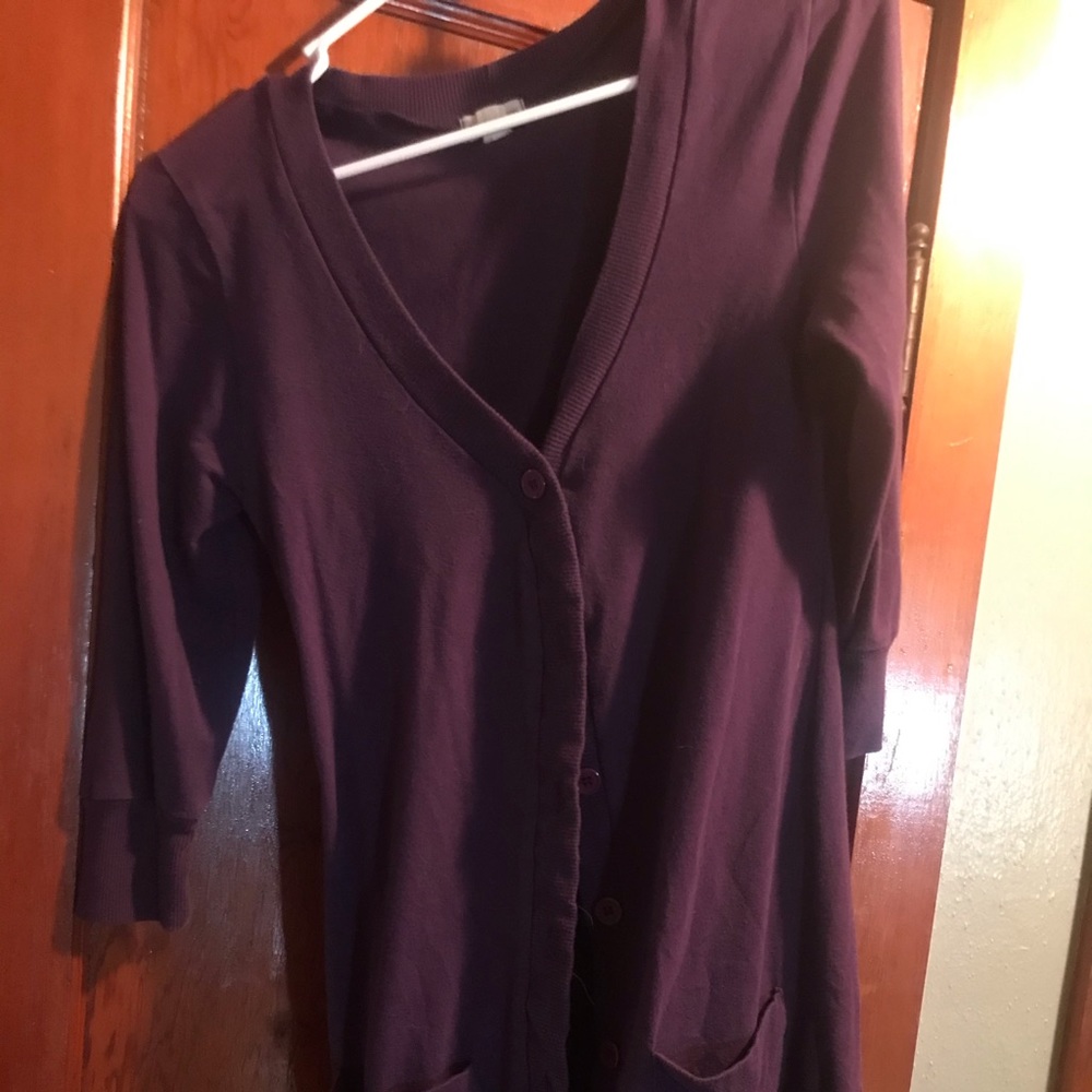 Long Purple Button Up Cardigan
